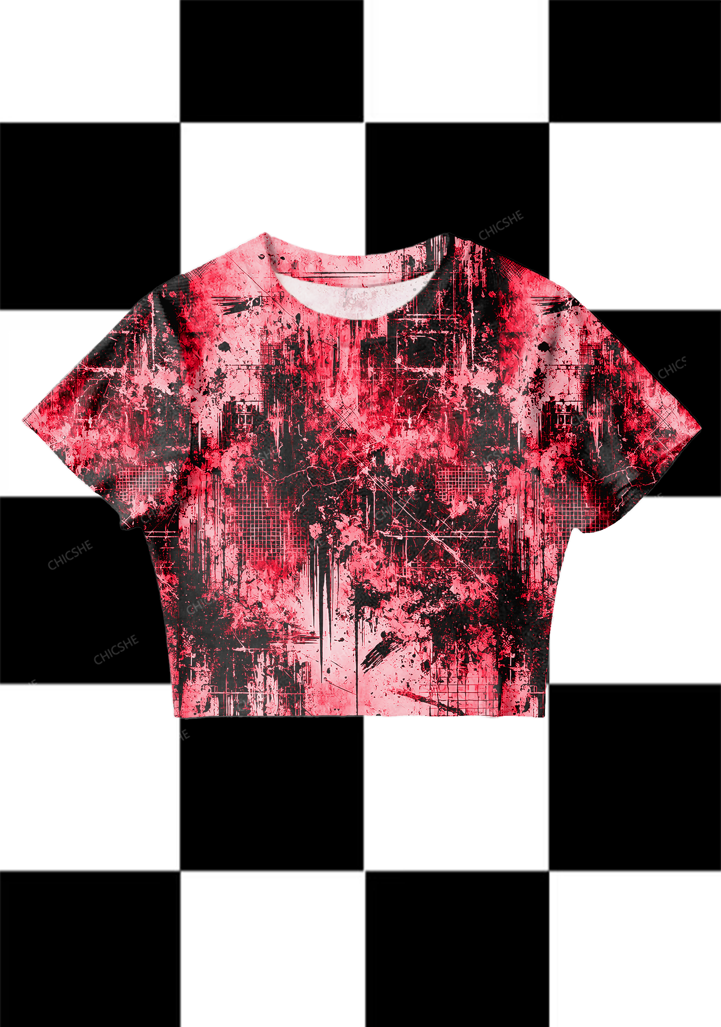 Chicshe Bloody Texture Print Y2K Mesh Crop Top 