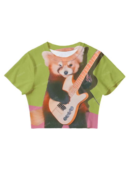 Chicshe Passionate Raccoon Guitarist Y2K Mesh Crop Top
