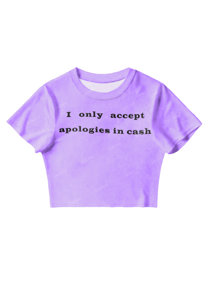 Chicshe I Only Accept Apologies In Cash Y2K Mesh Crop Top 
