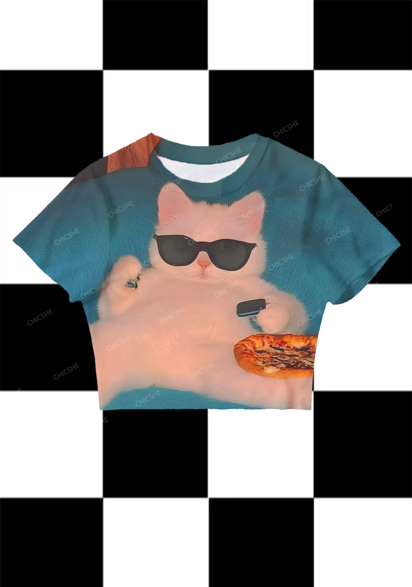 Chicshe Lazy Cat Y2K Mesh Crop Top