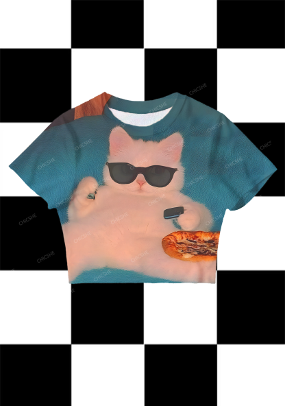 Chicshe Lazy Cat Y2K Mesh Crop Top