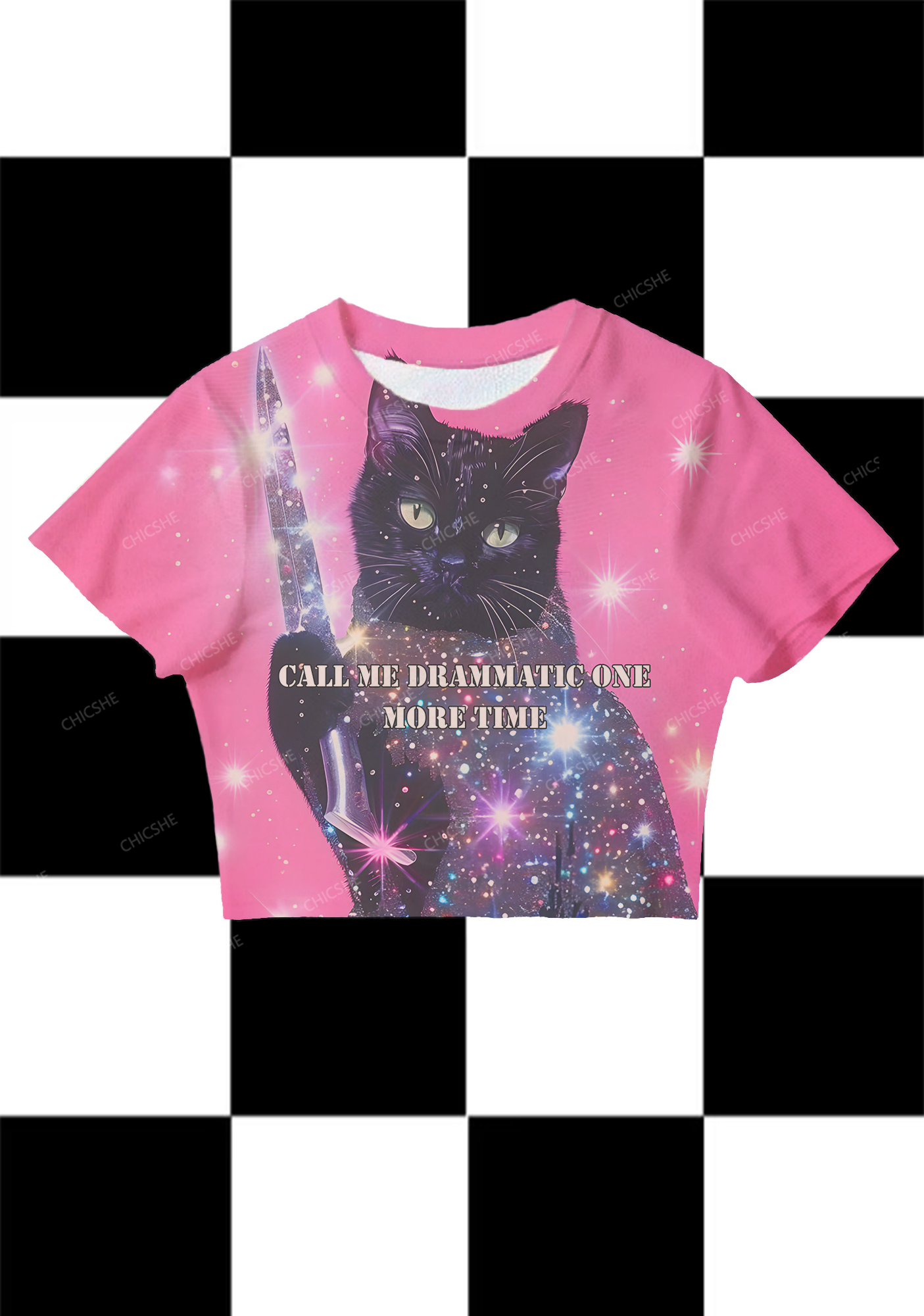  Chicshe Please Call Me Drammatic OneMore Time Y2K Mesh Crop Top