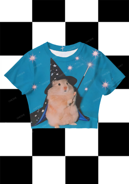 Chicshe Magician Rat Y2K Mesh Crop Top