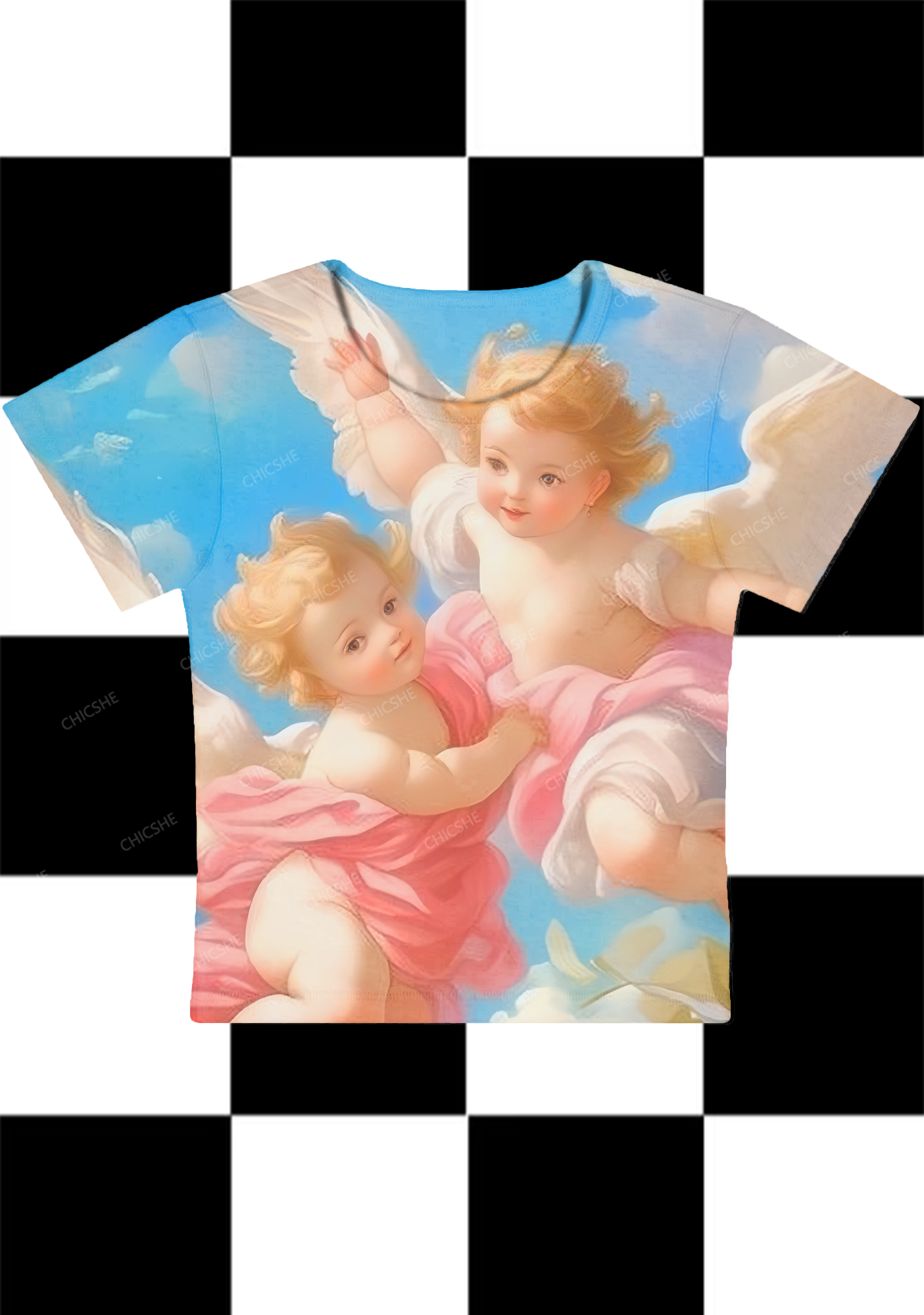 Chicshe Sweet Angel Print Y2K Baby Tee 