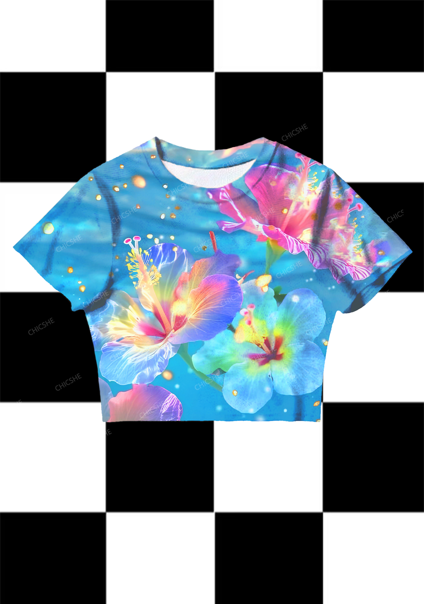 Chicshe Floating Flowers Y2K Mesh Crop Top