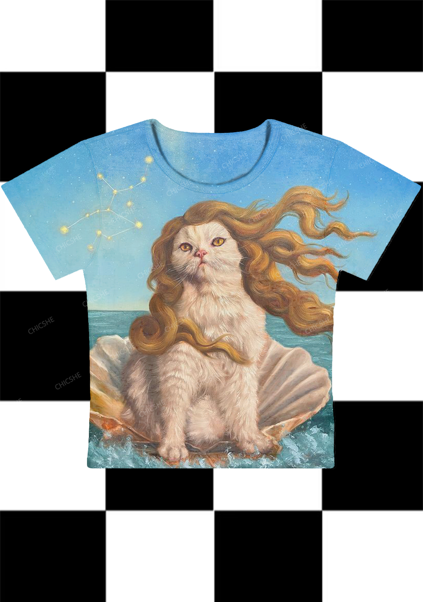 Chicshe Cat's Birth Print Y2K Baby Tee 
