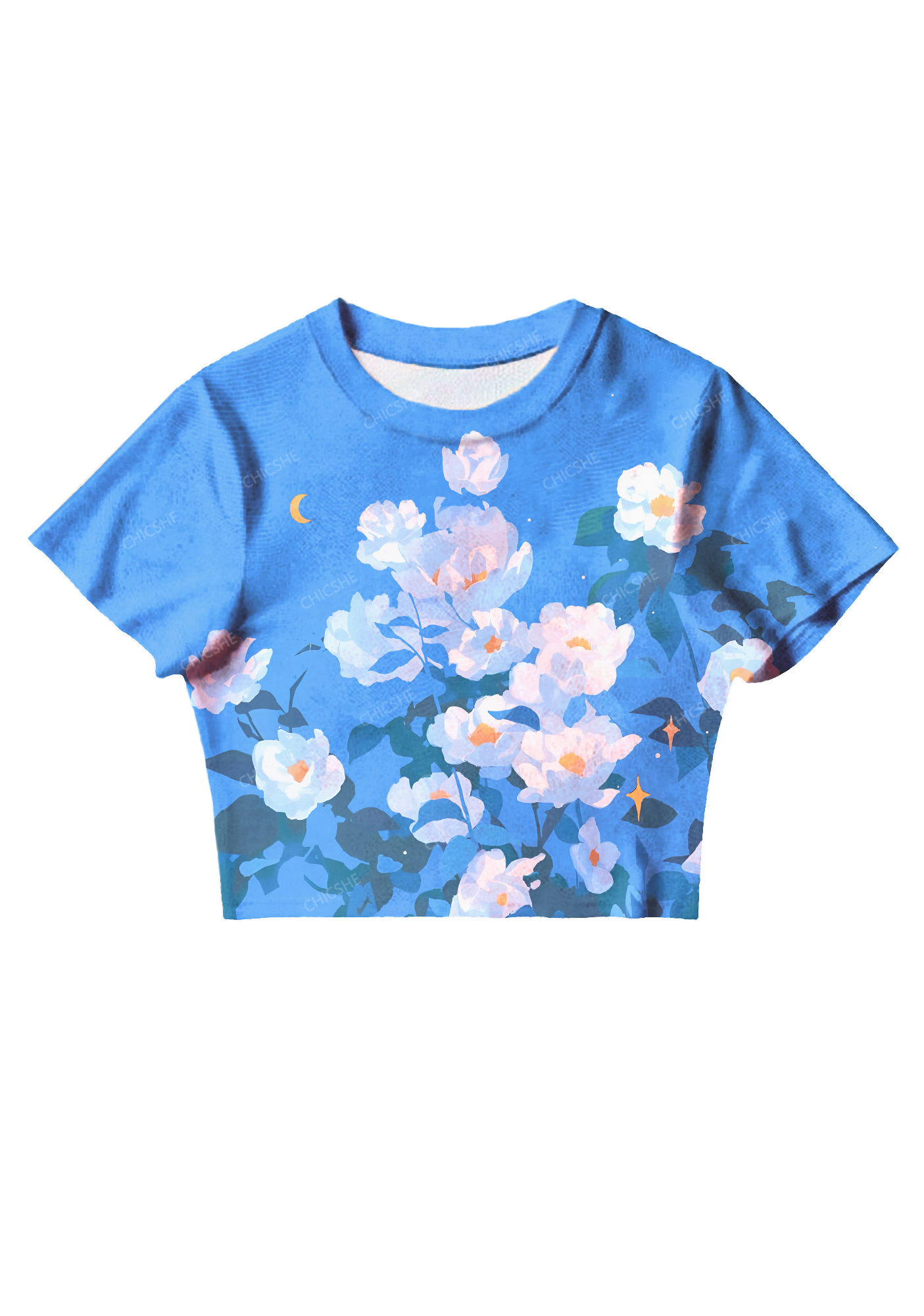 Chicshe White Camellia At Night Y2K  Mesh Crop Top