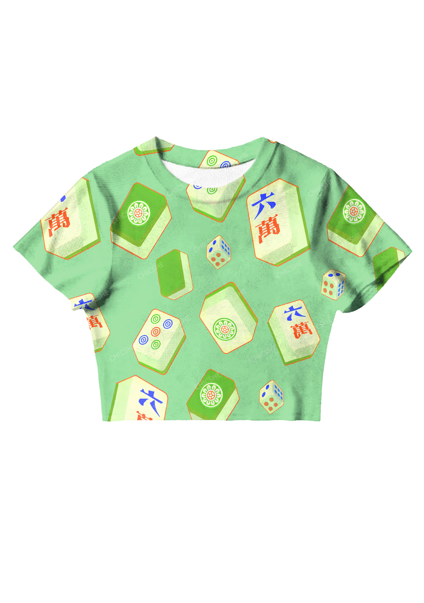 Chicshe Good Luck Mahjong Y2K Mesh Crop Top