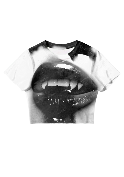 Chicshe Halloween Vampire Lips Y2K Mesh Crop Top 