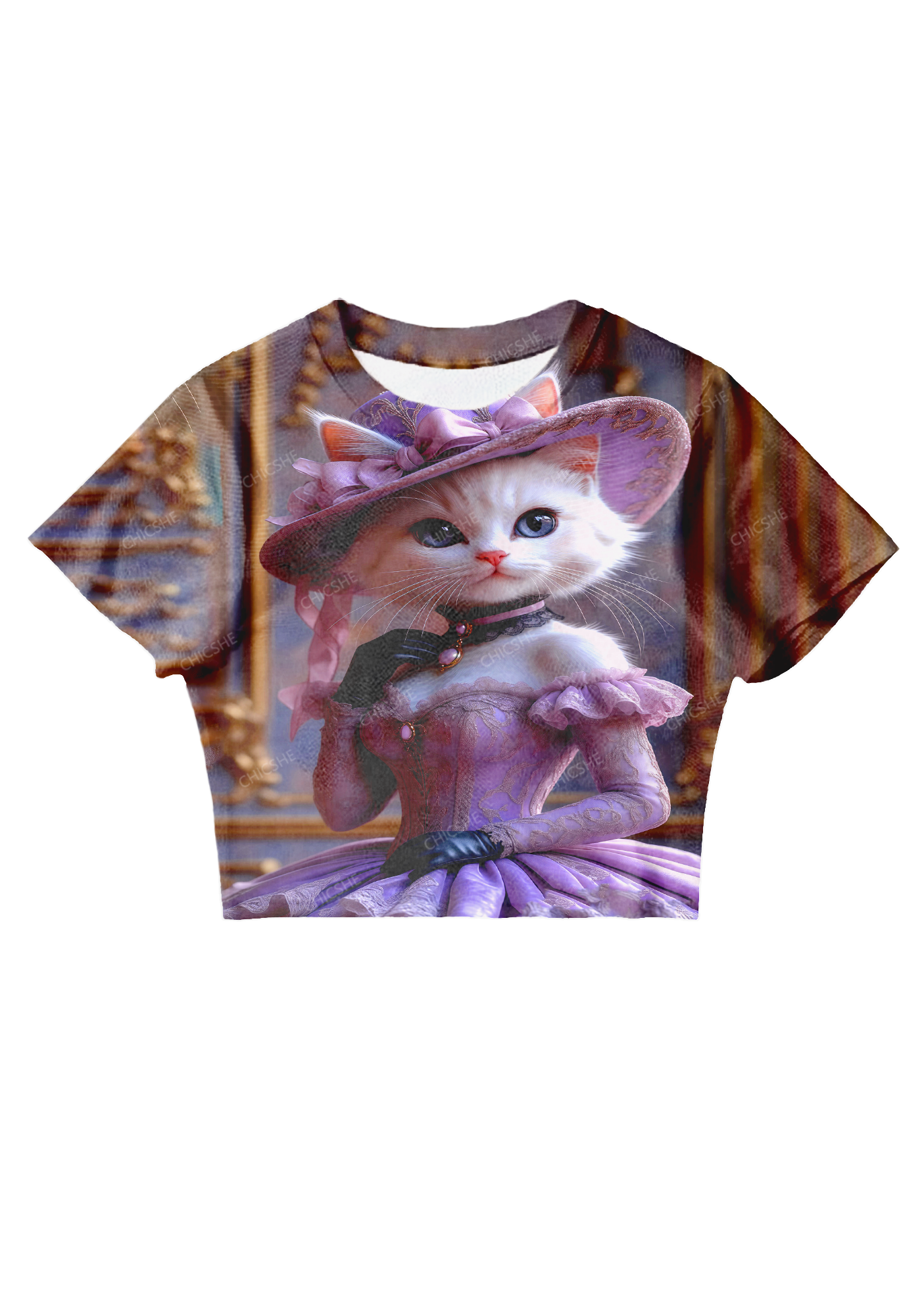 Chicshe Purple Princess Cat Y2K Mesh Crop Top