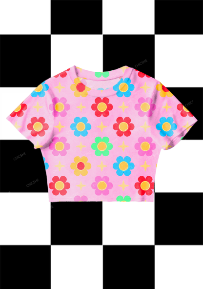 Chicshe Colorful flower pattern Y2K Mesh Crop Top 