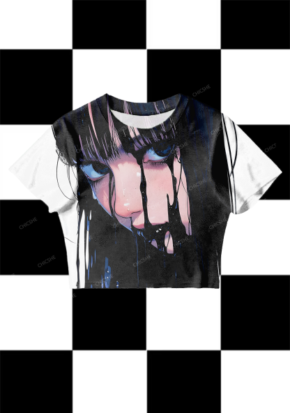 Chicshe Halloween Ghost Face Y2K Mesh Crop Top 