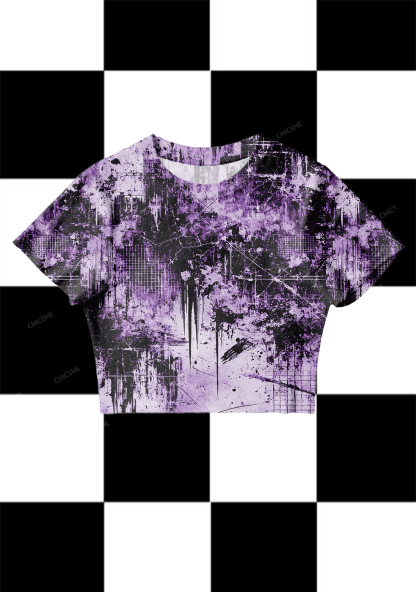 Chicshe Purple Texture Print Y2K Mesh Crop Top 