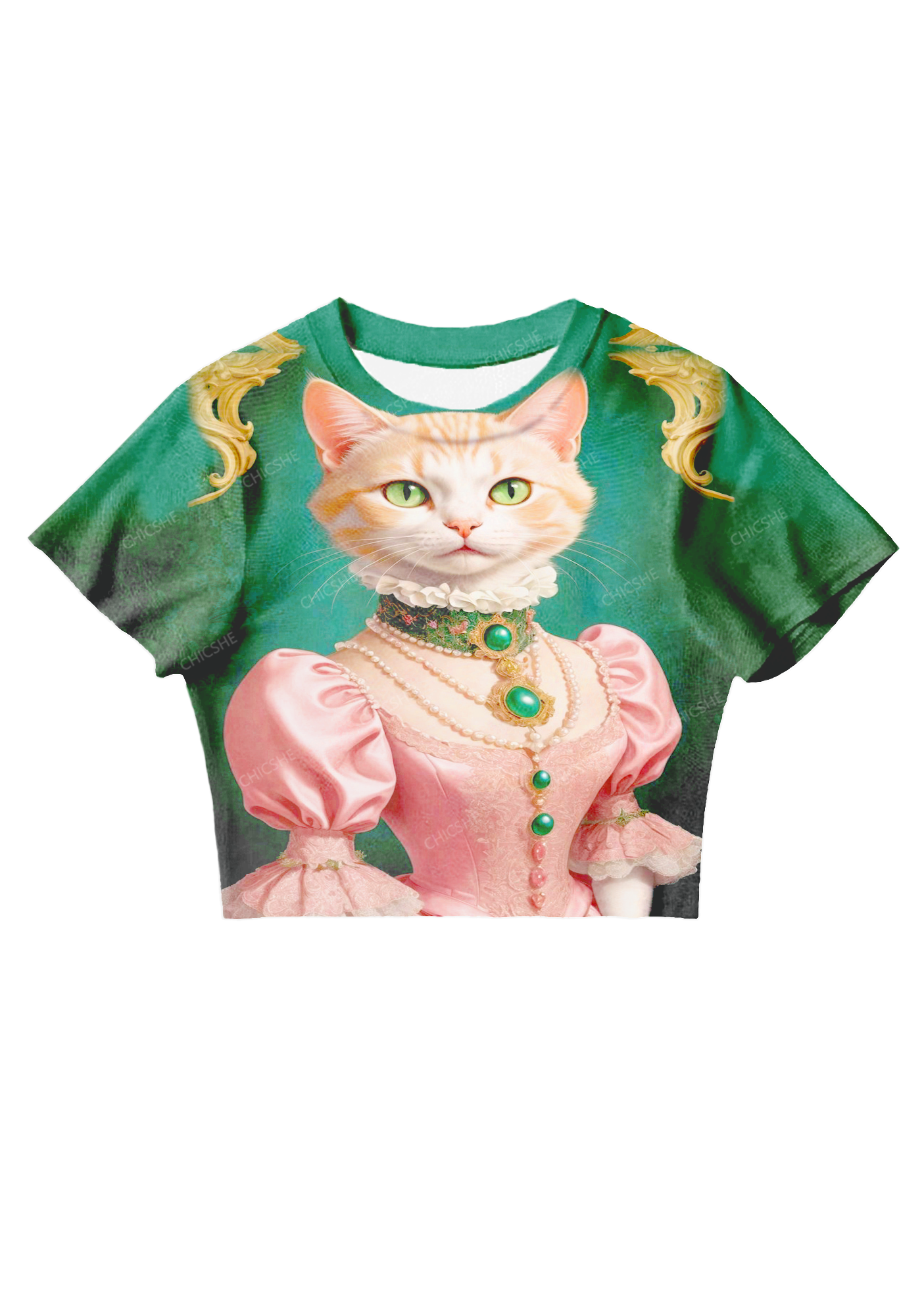 Chicshe Pink Retro Cat Y2K Mesh Crop Top