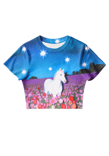 Chicshe White Horse Under The Starry Sky Y2K Mesh Crop Top