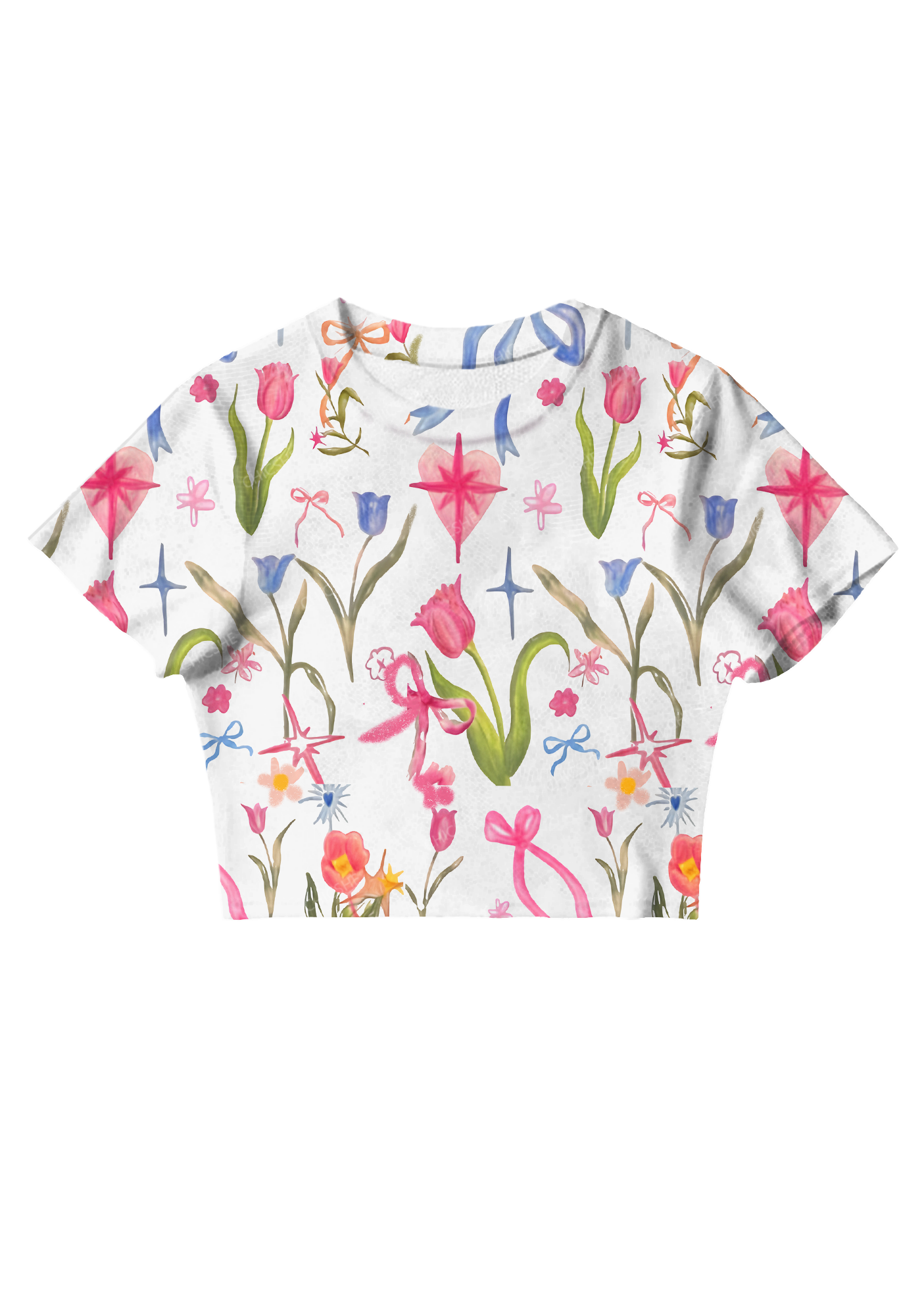 Chicshe Hand Drawn Tulips Y2K Mesh Crop Top