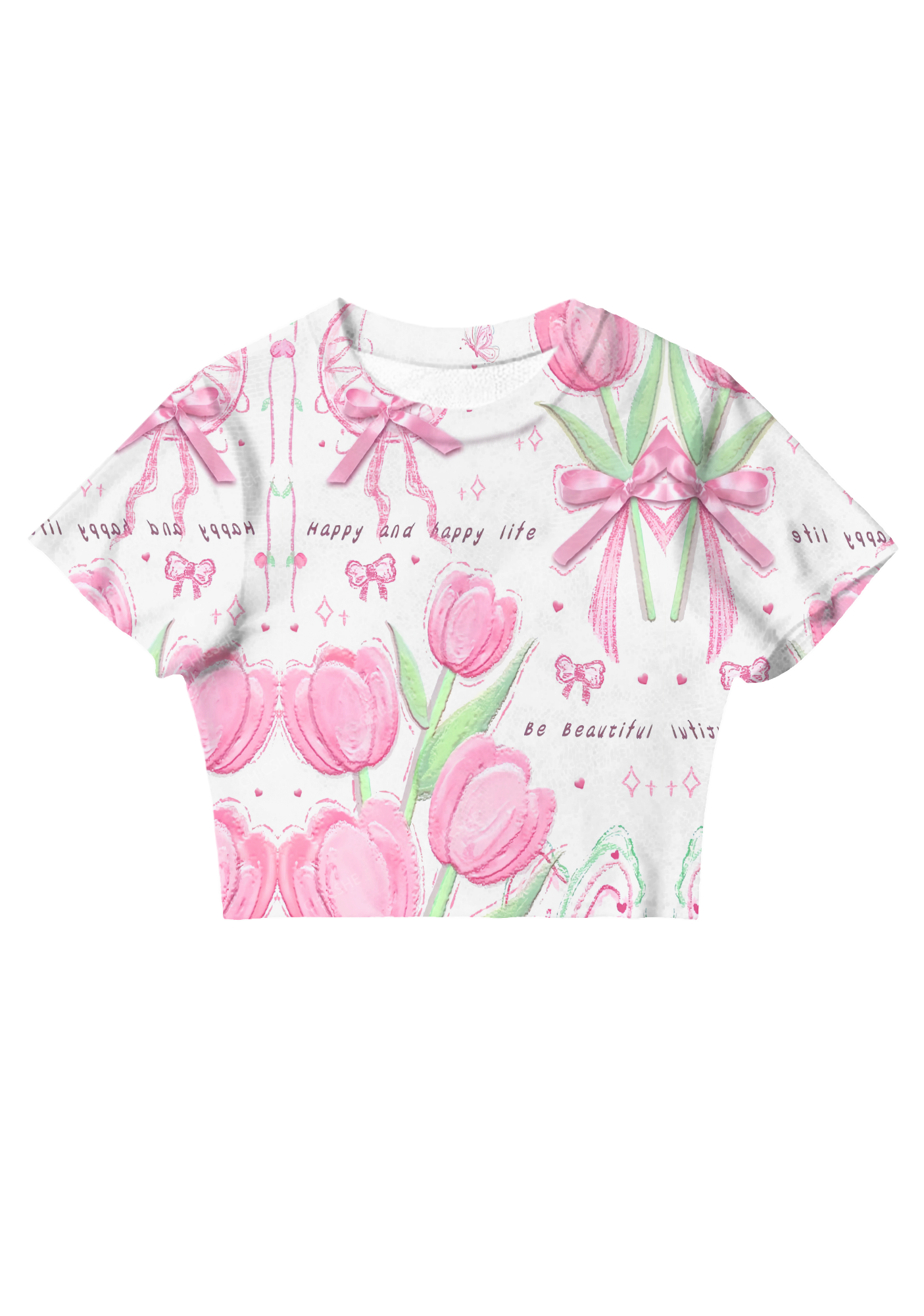 Chicshe Romantic Tulips Y2K Mesh Crop Top