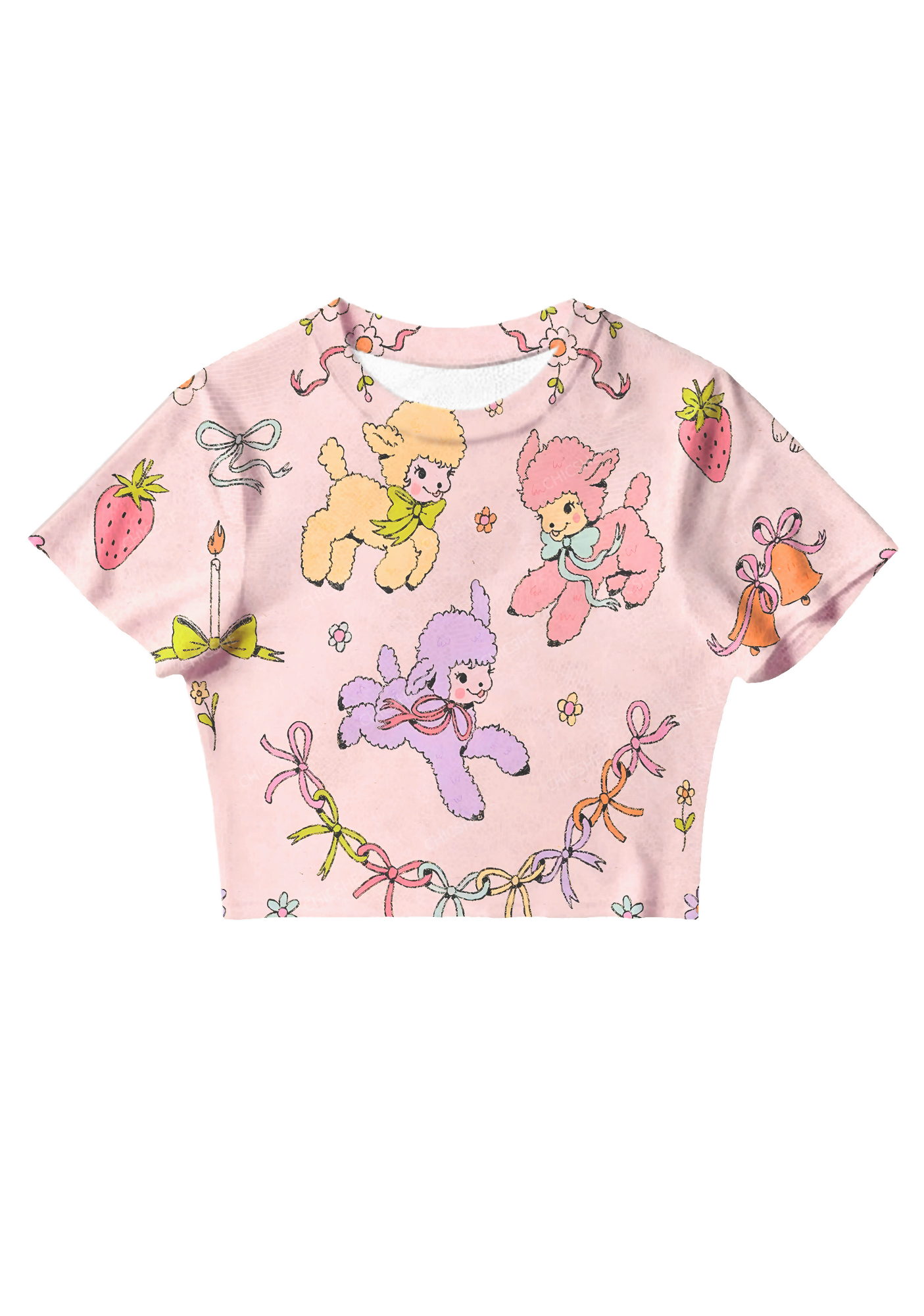 Chicshe Romantic Colorful Lamb Print Y2K Mesh Crop Top