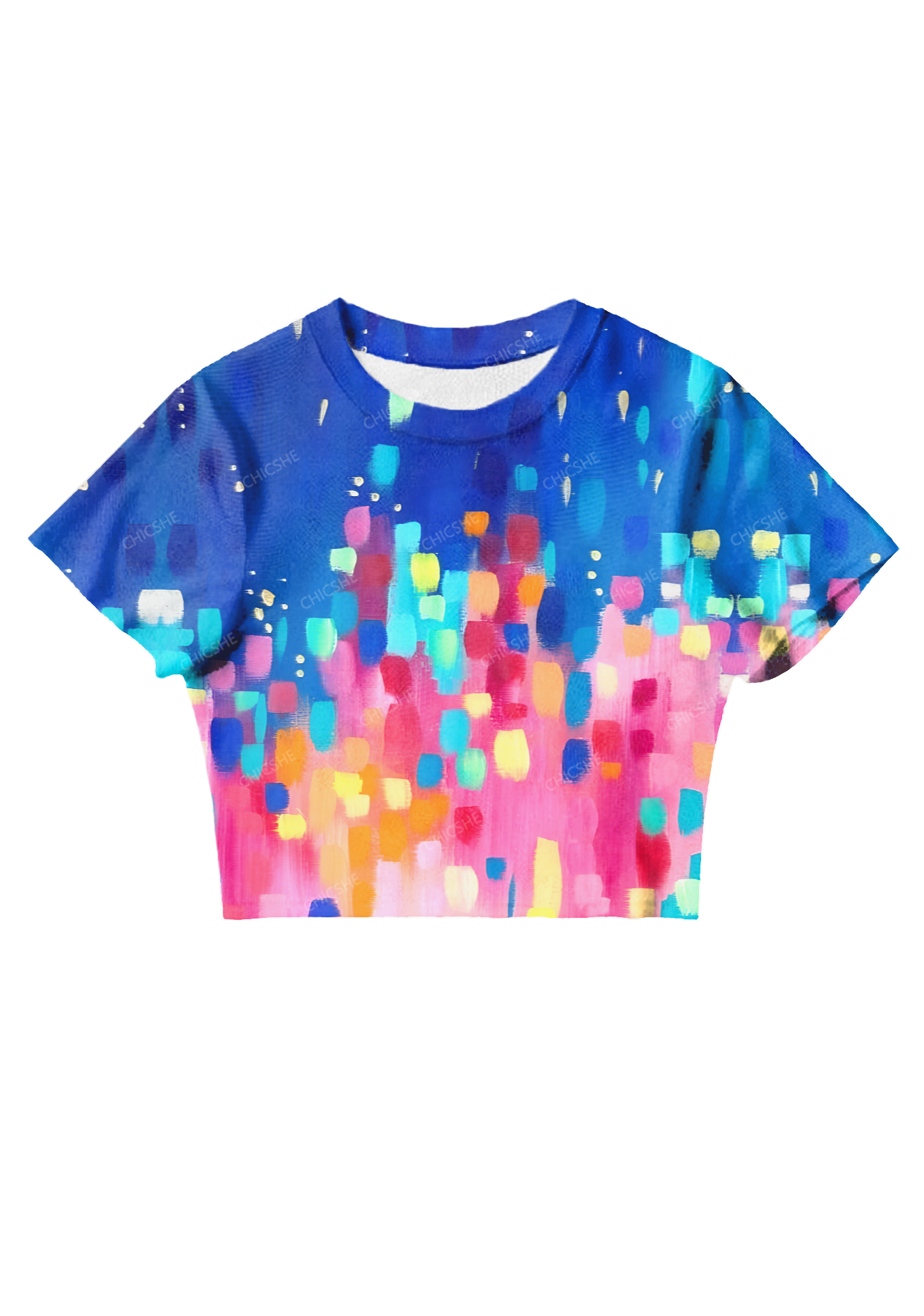 Chicshe Abstract Colorful Squares Y2K Mesh Crop Top