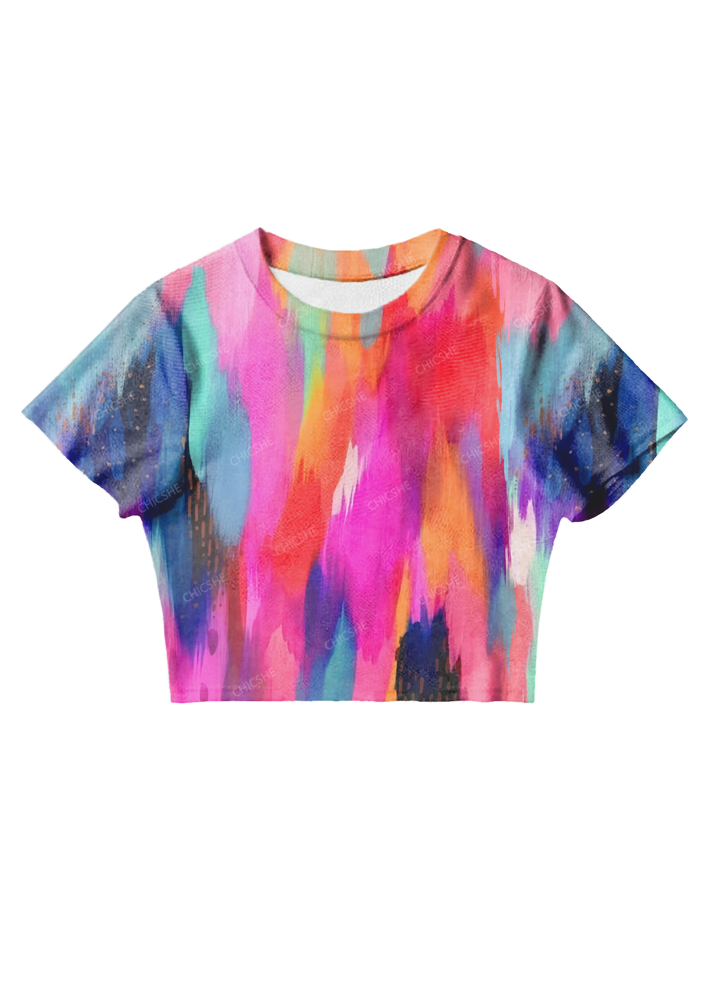 Chicshe Romantic Abstract Painting Print Y2K Mesh Crop Top
