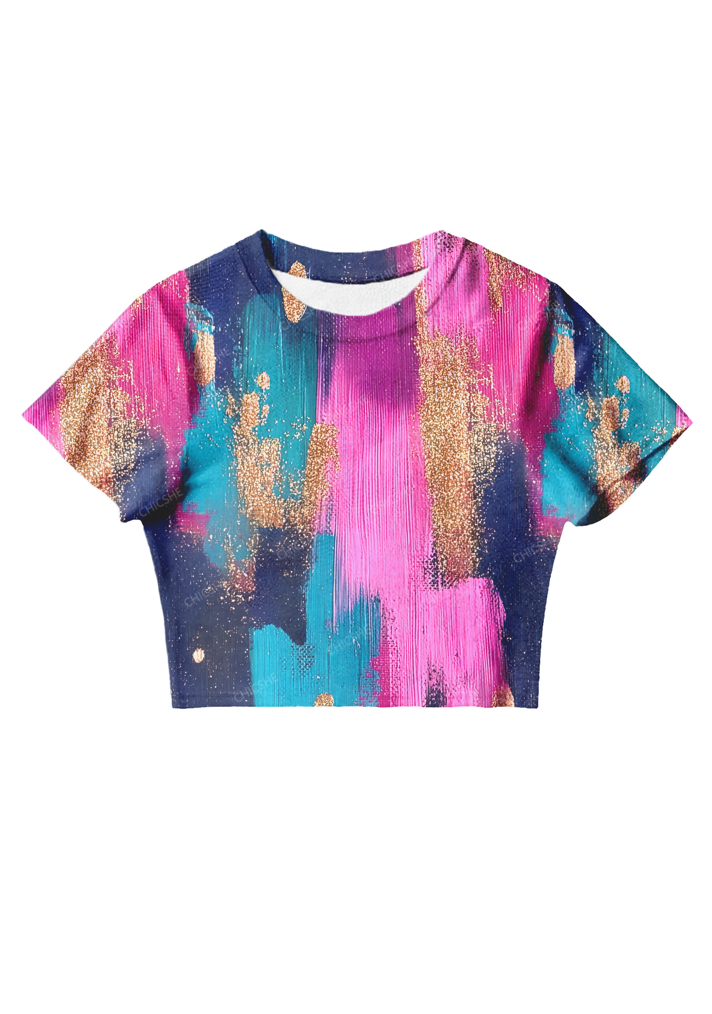 Chicshe Romantic Colorful Texture Print Y2K Mesh Crop Top
