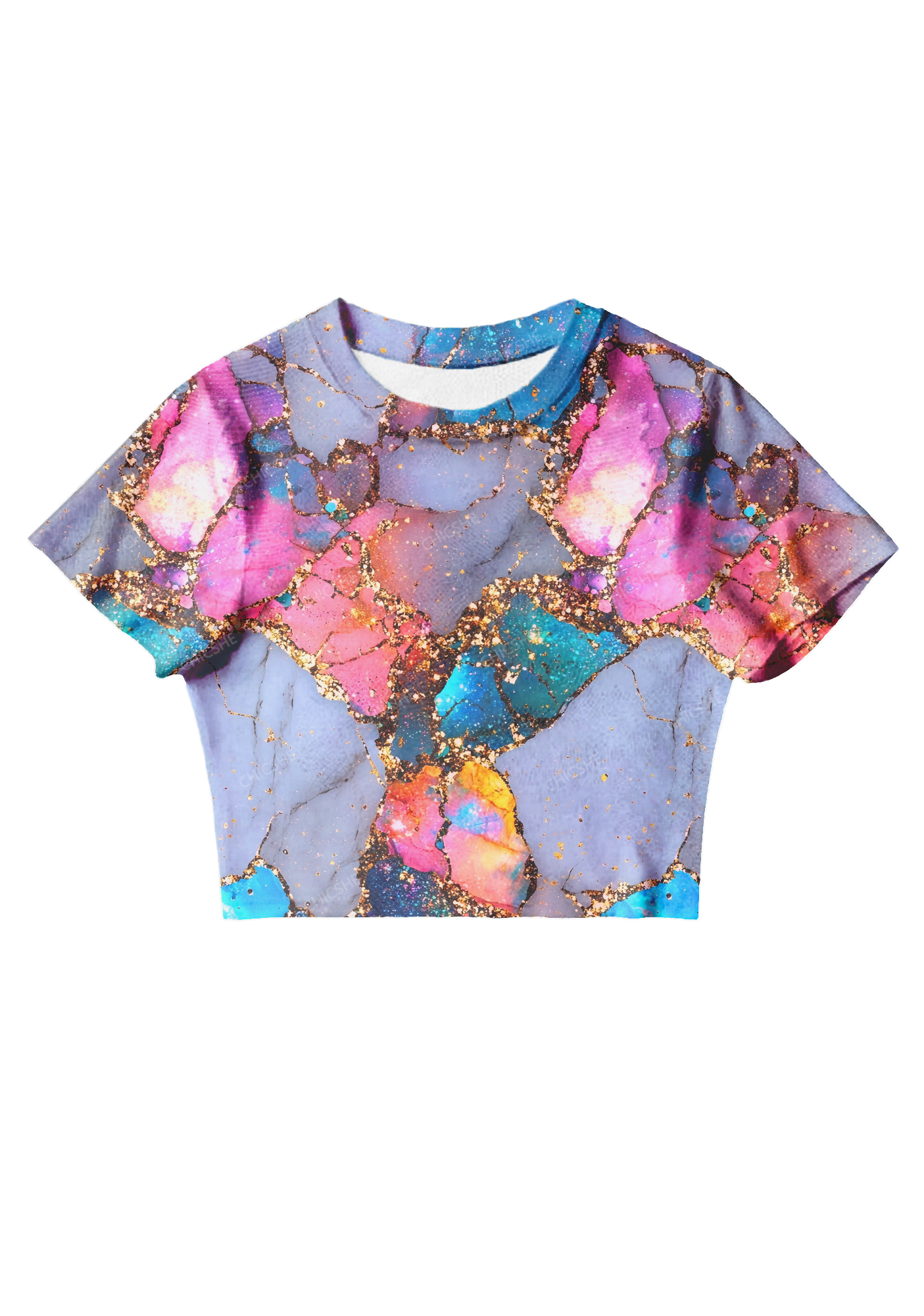 Chicshe Colorful Texture Print Y2K Mesh Crop Top
