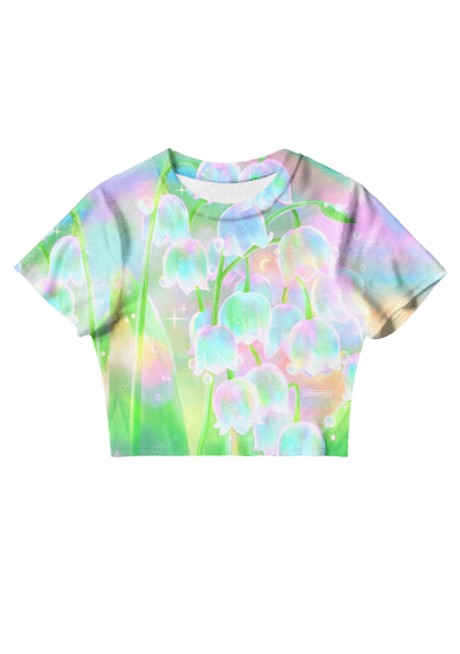 Chicshe Transparent Bluebells Print Y2K Mesh Crop Top