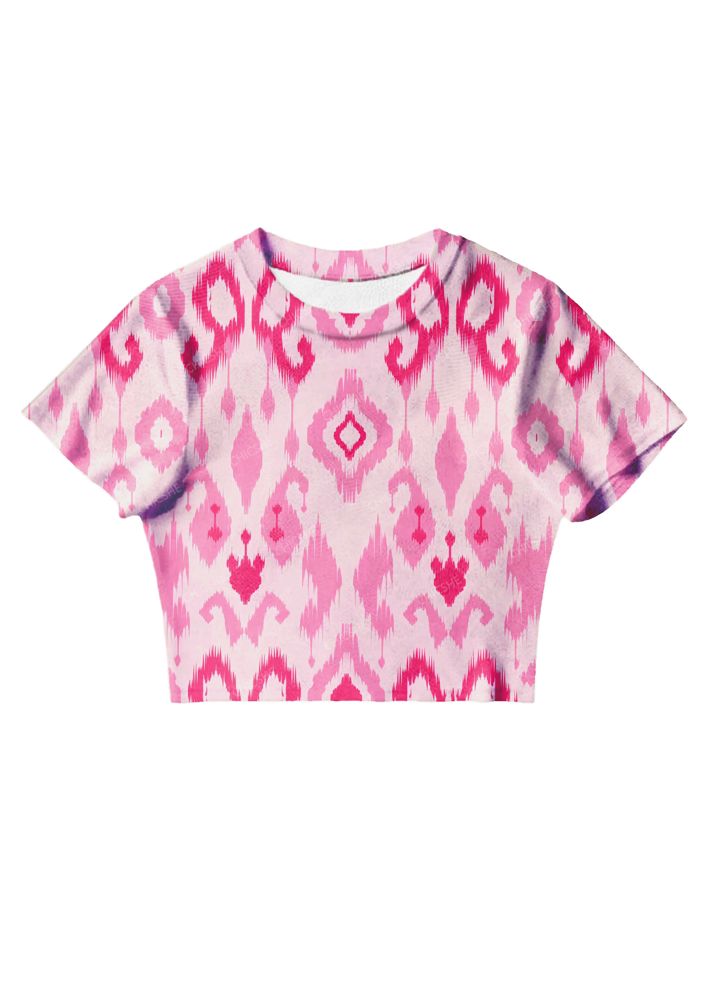 Chicshe Pink Abstract Print Y2K Mesh Crop Top
