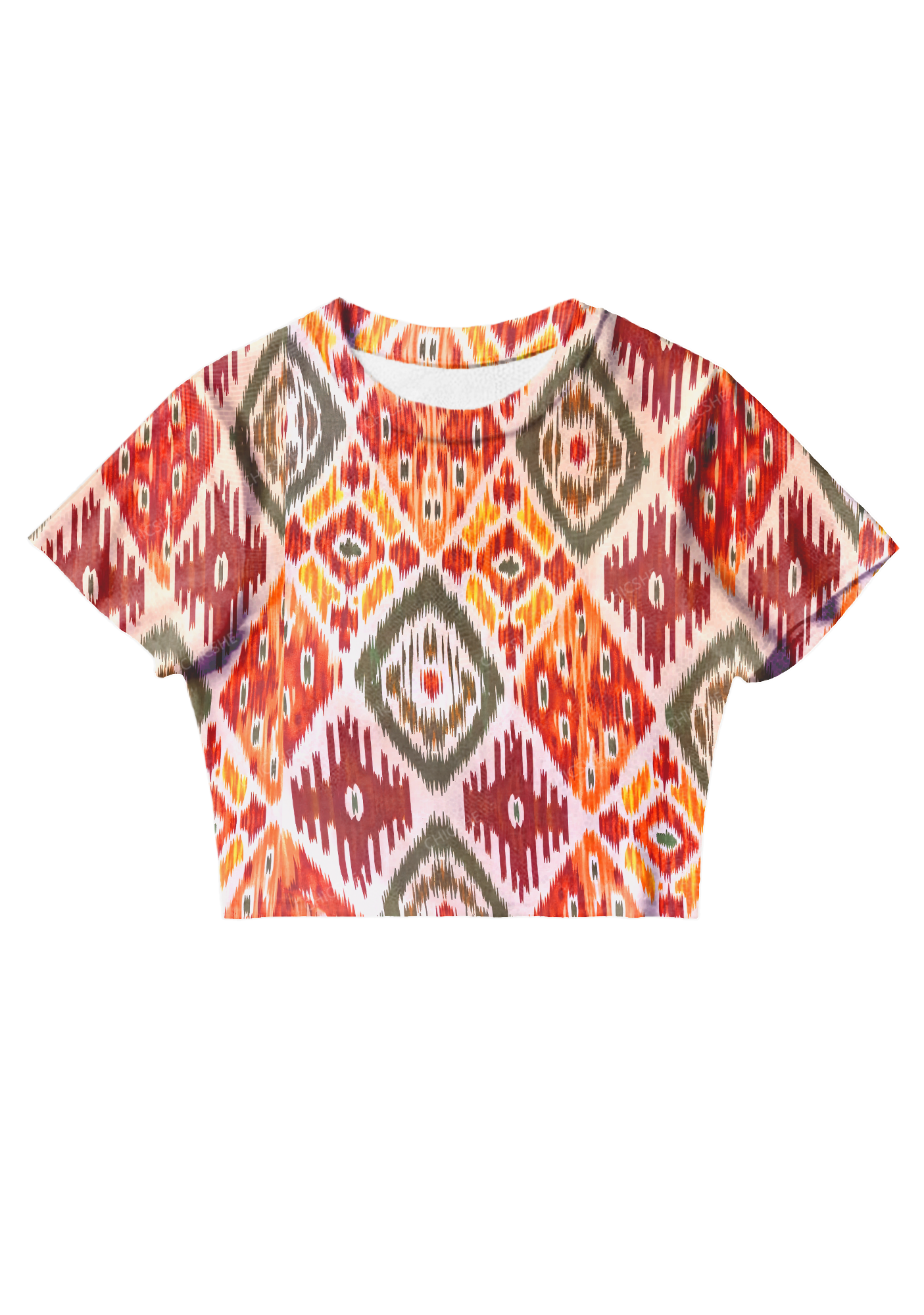 Chicshe Colorful Abstract Print Y2K Mesh Crop Top