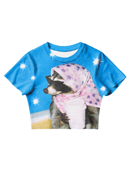 Chicshe Raccoon Wearing Sunglasses Y2K Mesh Crop Top