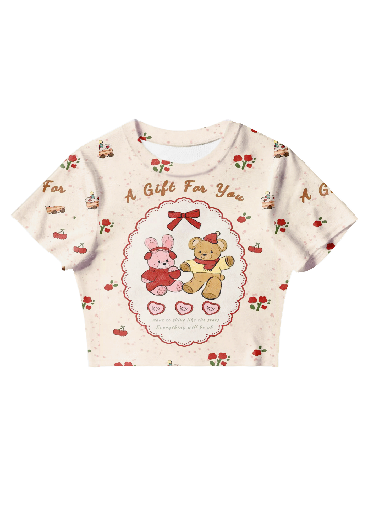 Chicshe Roses And Bear Y2K Mesh Crop Top