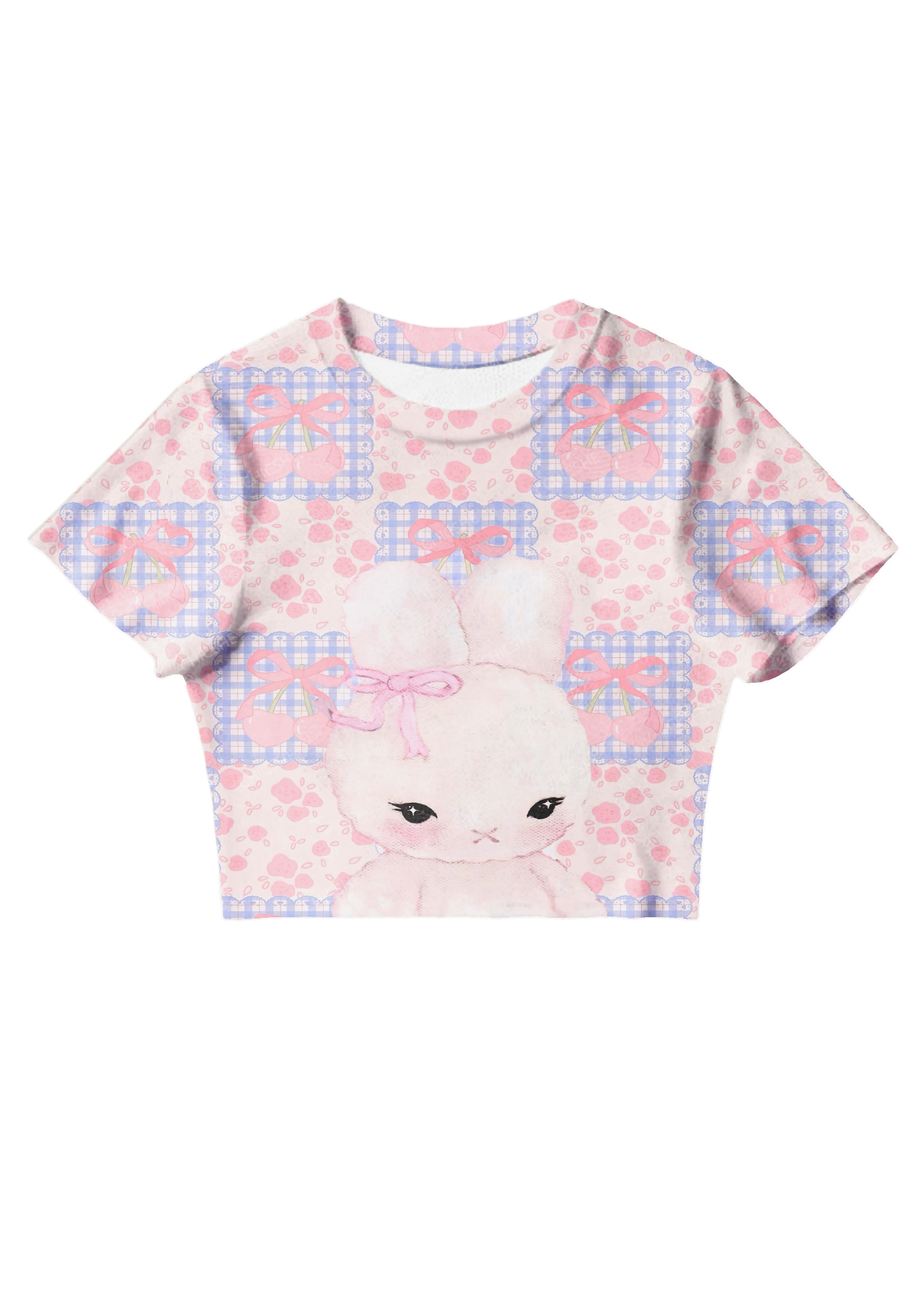 Chicshe Pastoral Floral Rabbit Y2K Mesh Crop Top