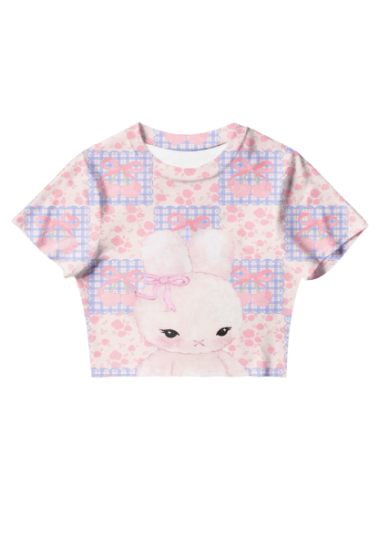 Chicshe Pastoral Floral Rabbit Y2K Mesh Crop Top