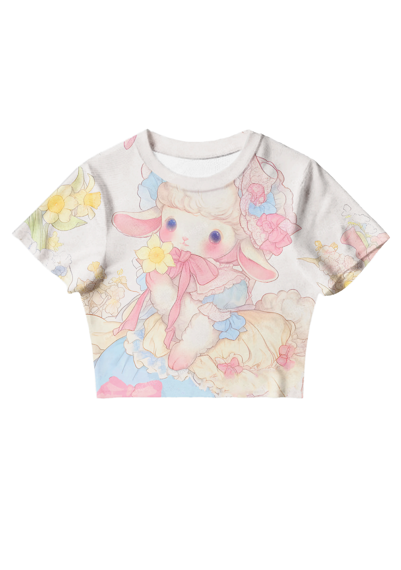 Chicshe Lamb And Daffodils Y2K Mesh Crop Top