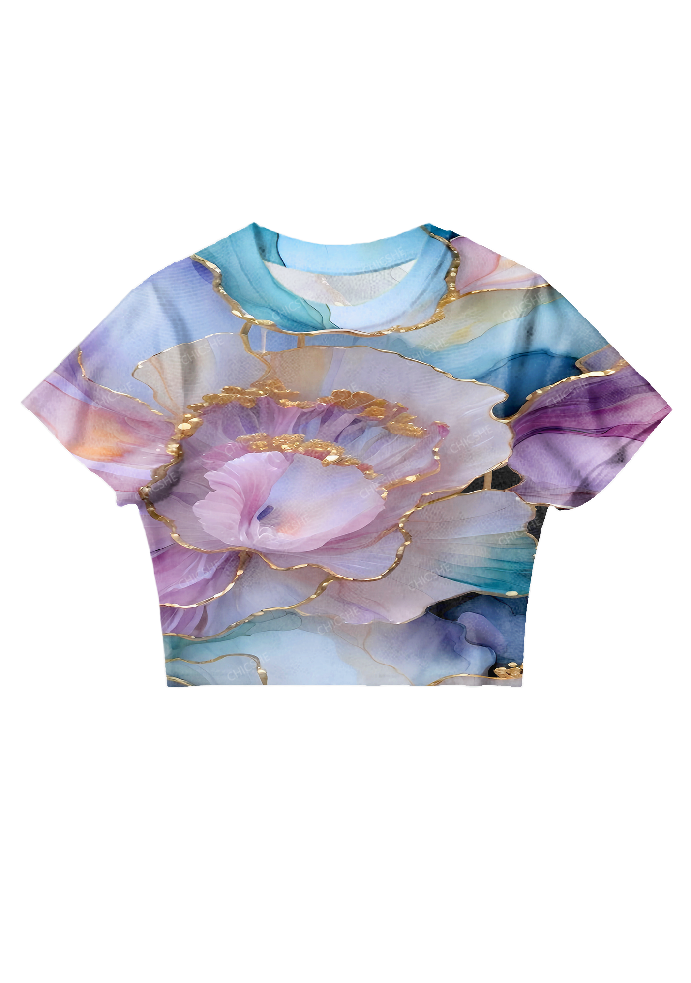 Chicshe Abstract Colorful Flower Print Y2K Mesh Crop Top