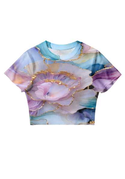 Chicshe Abstract Colorful Flower Print Y2K Mesh Crop Top