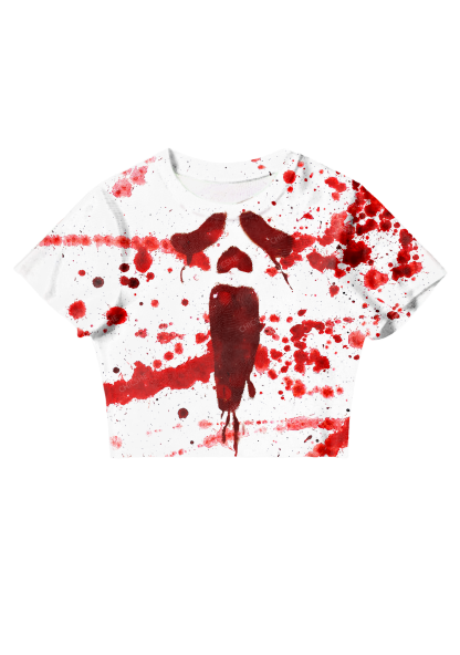 Halloween Ghost Face Blood Y2K Mesh Crop Top Chicshe