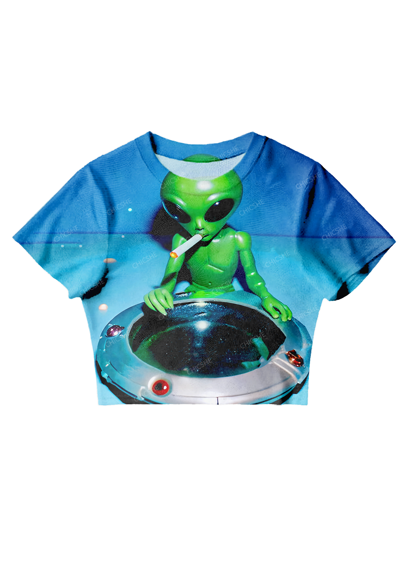Halloween Alien Ashtray Y2K Mesh Crop Top Chicshe