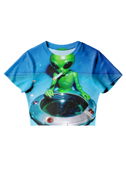Halloween Alien Ashtray Y2K Mesh Crop Top Chicshe