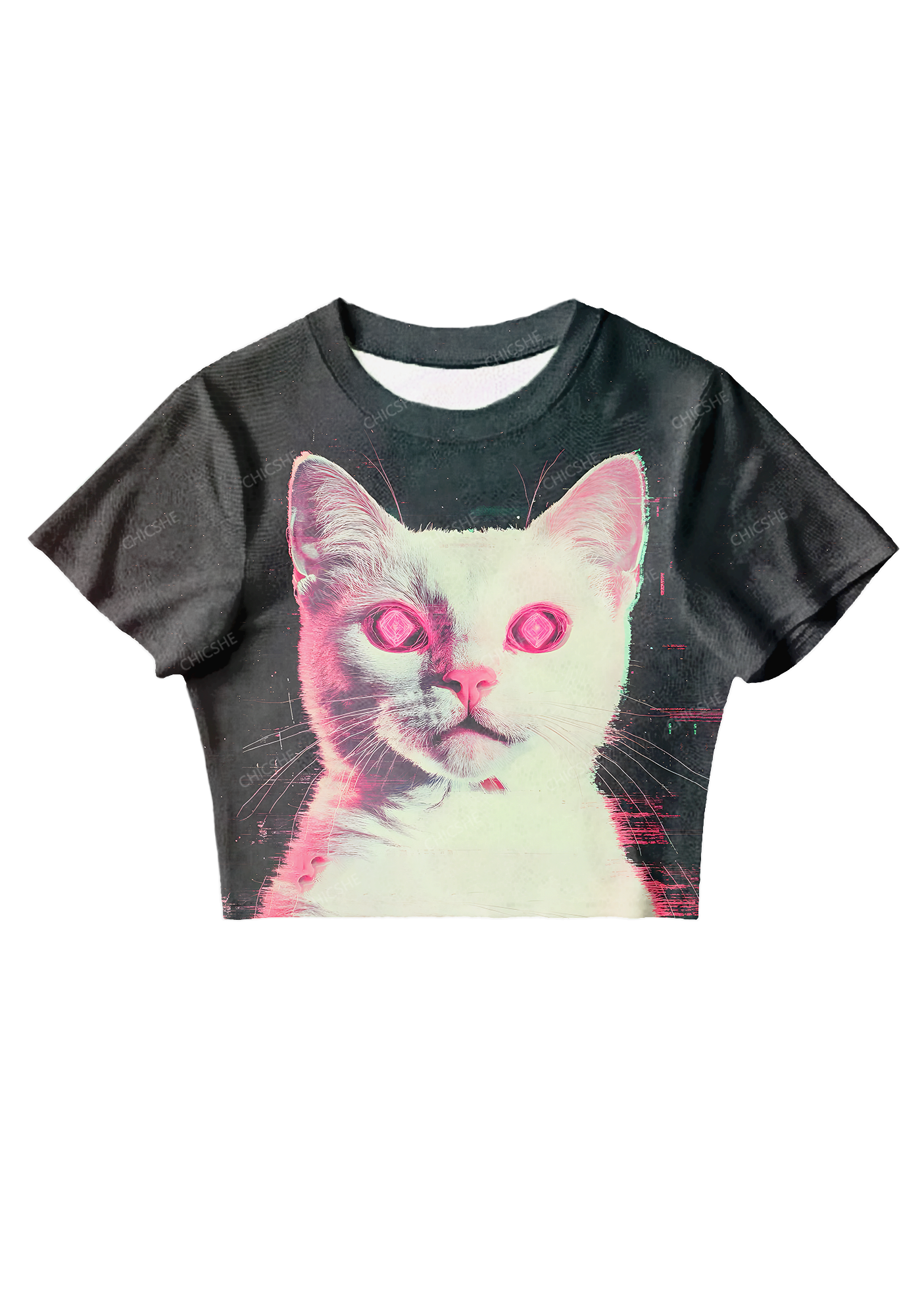 Chicshe Halloween Puppet Cat Y2K Mesh Crop Top 