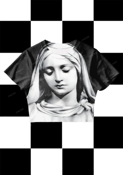 Chicshe Black Character Print Y2K Mesh Crop Top 