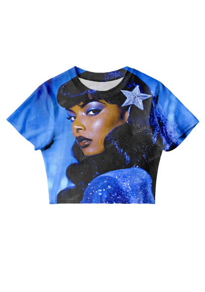 Chicshe Charming Blue Print Y2K Mesh Crop Top 