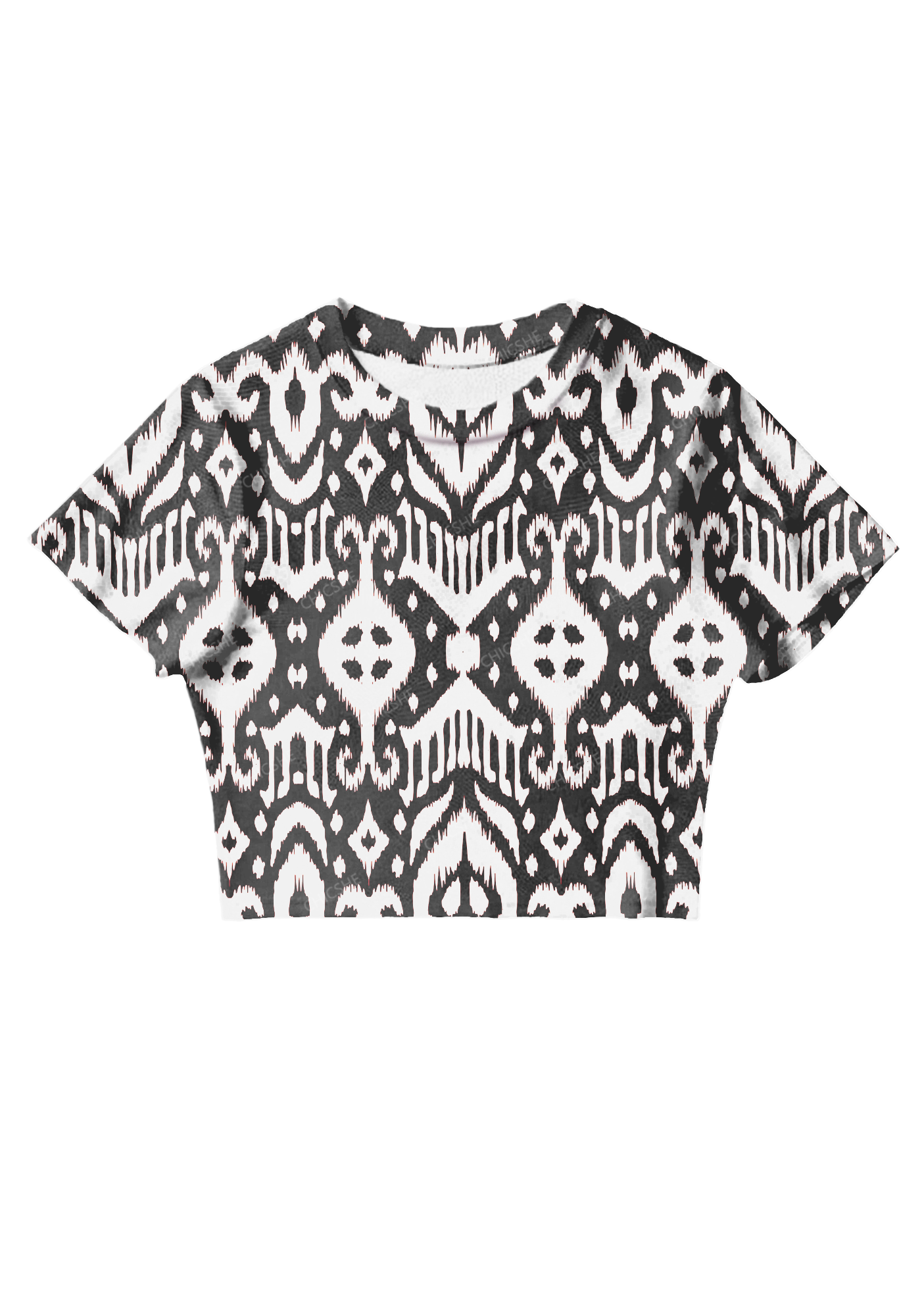 Chicshe Black Square Abstract Print Y2K Mesh Crop Top