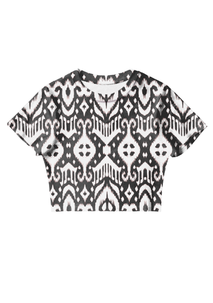 Chicshe Black Square Abstract Print Y2K Mesh Crop Top