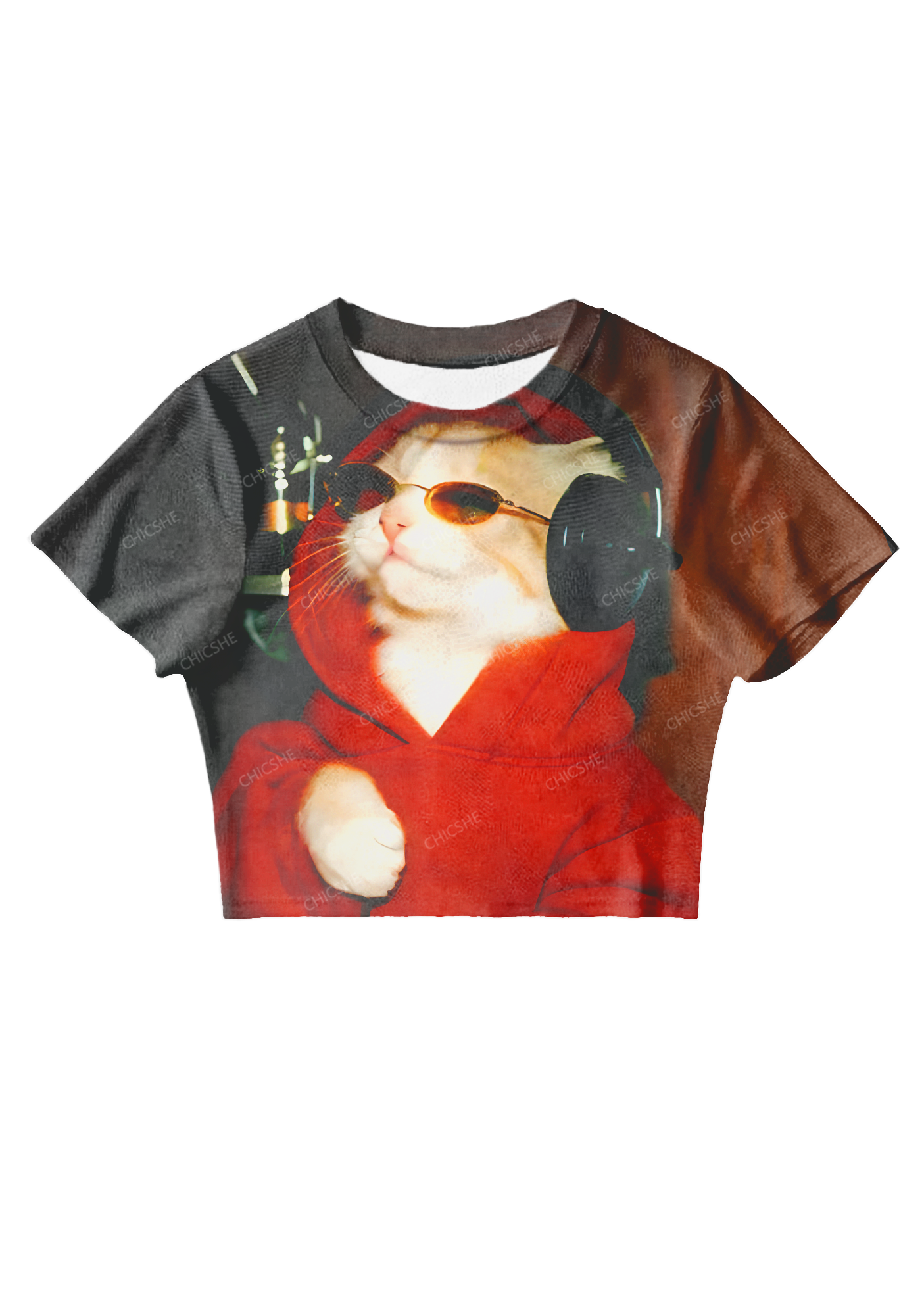 Chicshe Red Sweater Singer Cat Y2K Mesh Crop Top