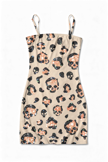 Halloween Skull Leopard Print Y2K Print Slip Dress Chicshe 