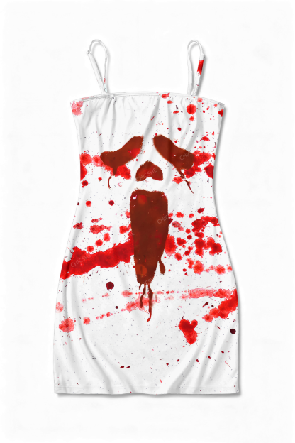 Halloween Scream Grimace Y2K Print Slip Dress Chicshe 