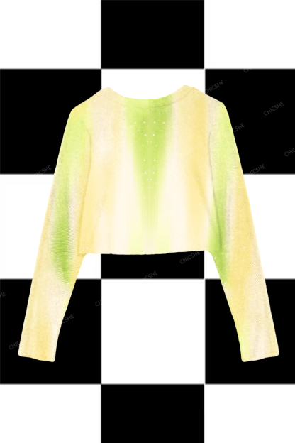 Chicshe Green Smudge Y2K Mesh Long Sleeve Crop Top 