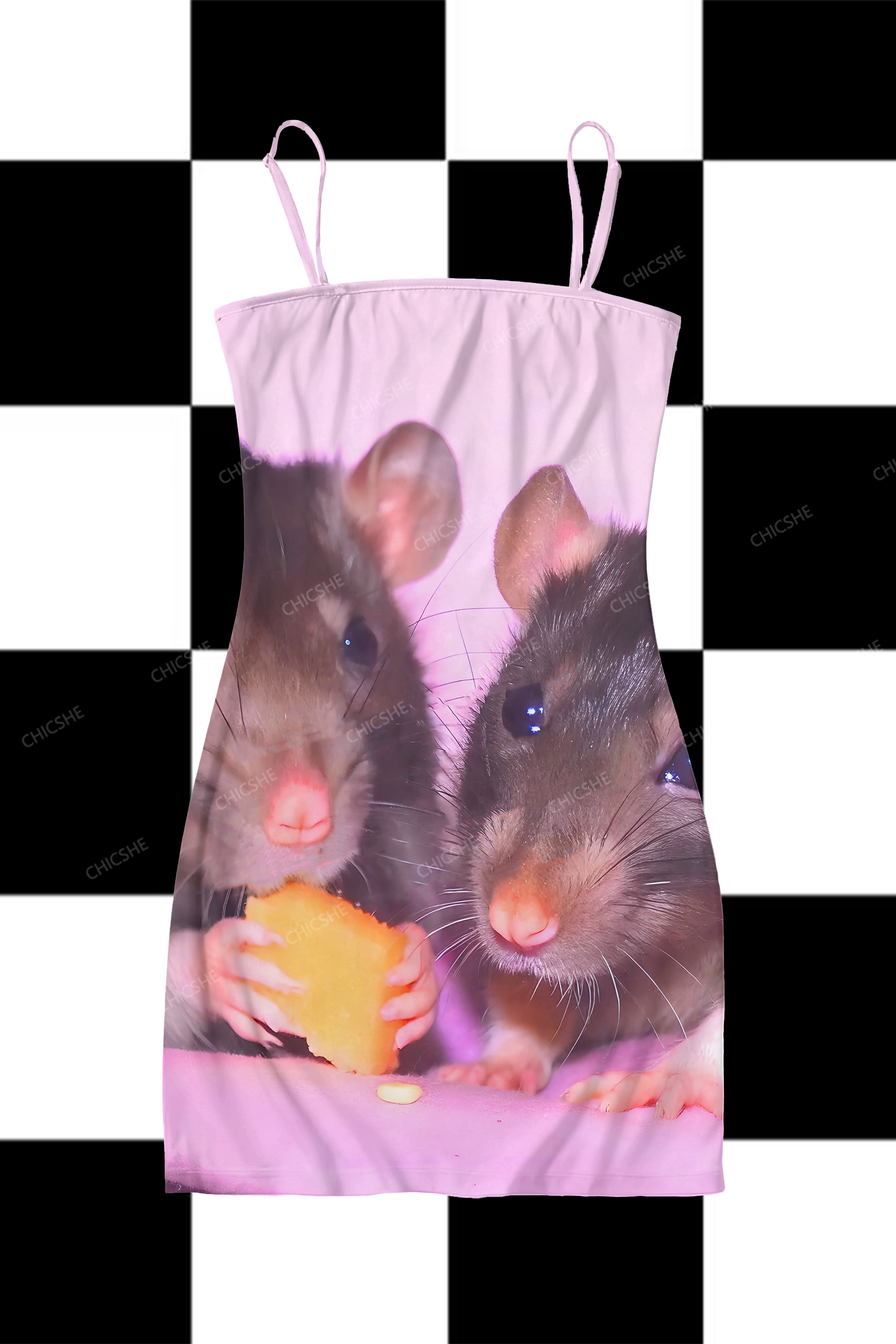  Cheese Rat Y2K Print Slip Dress Chicshe