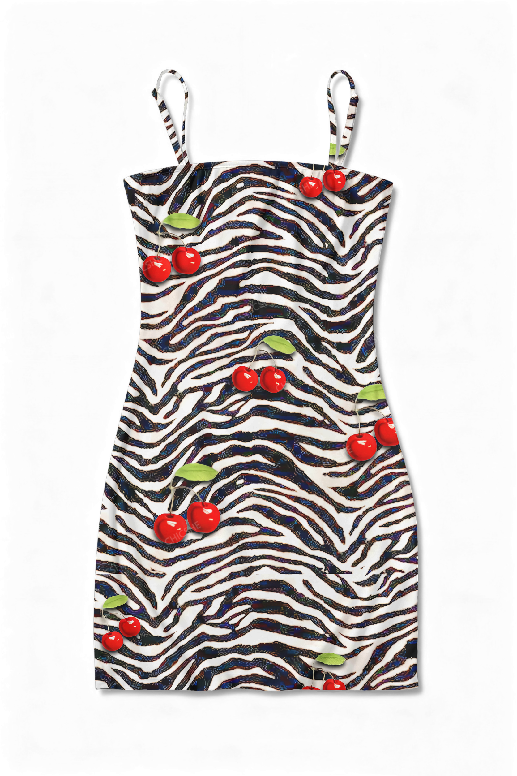  Zebra Cherry Y2K Print Slip Dress Chicshe